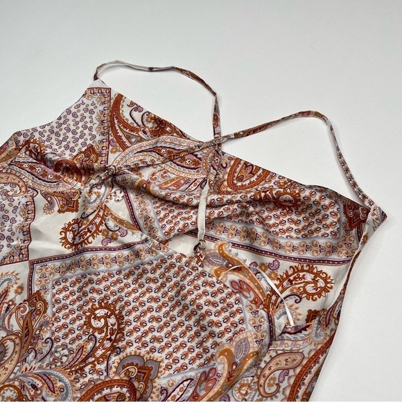Bishop + Young Cami Tank Top Satin Drape Neck Y2K Paisley Summer Boho Geometric - Picture 7 of 14
